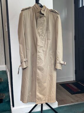 Vintage The American Male Tan Khaki Trench Coat Raincoat with Zip-Out Liner